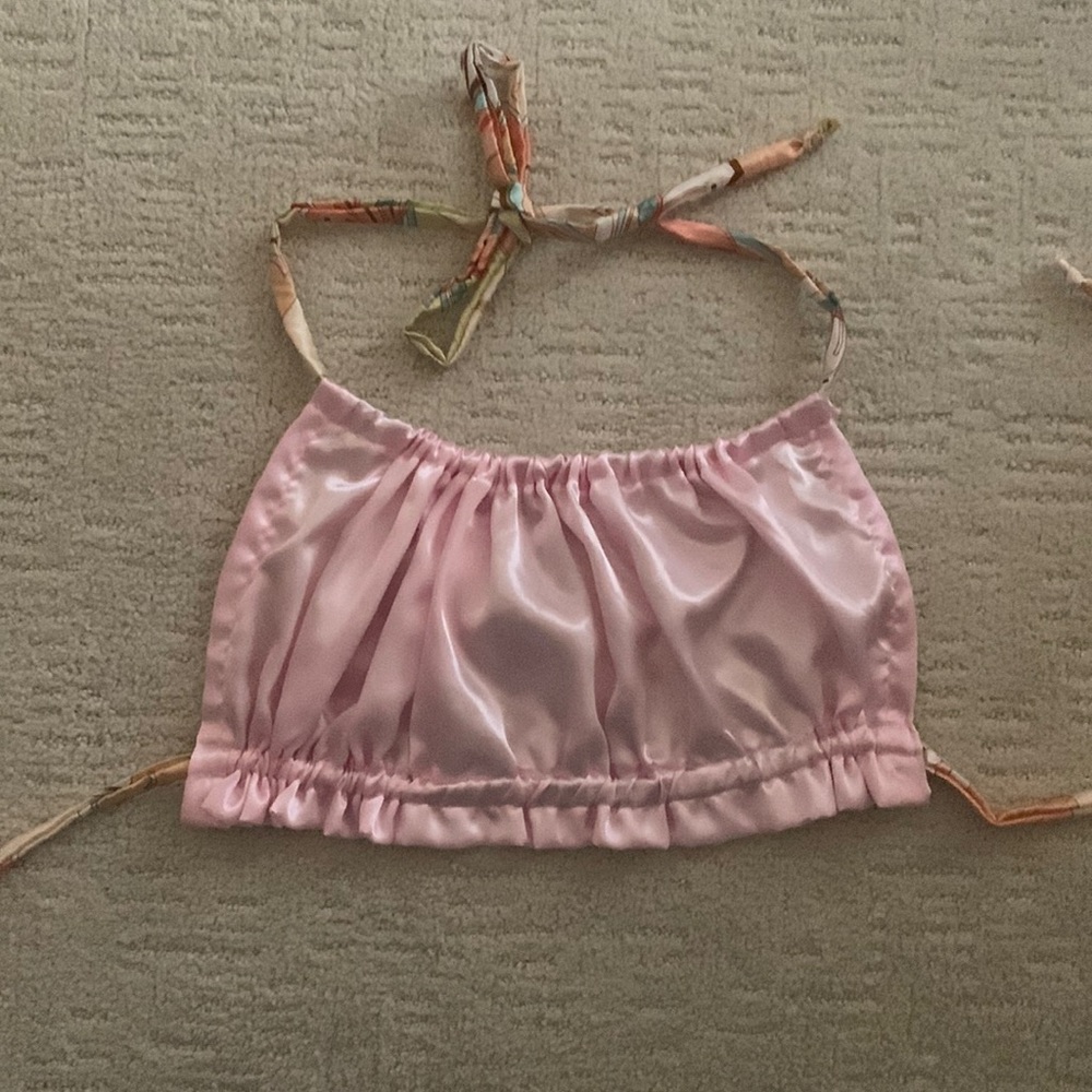 Pink Crop Halter Tie Top